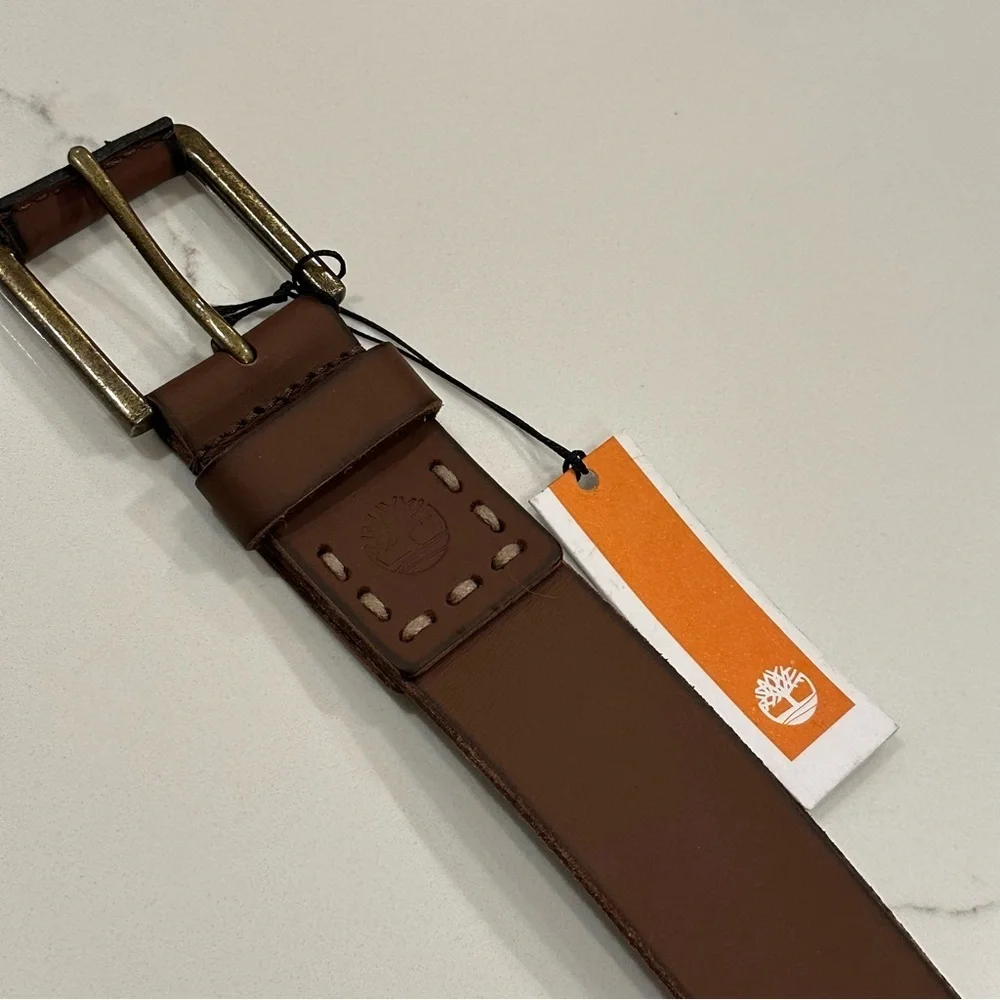 Timberland NWT Brown Genuine Leather Belt Wrapped Buckle Workwear Casual Size 38